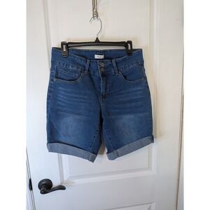 BLEU Womens Medium Wash Cuffed Denim Bermuda Shorts Plus Size 14W BWL0031
